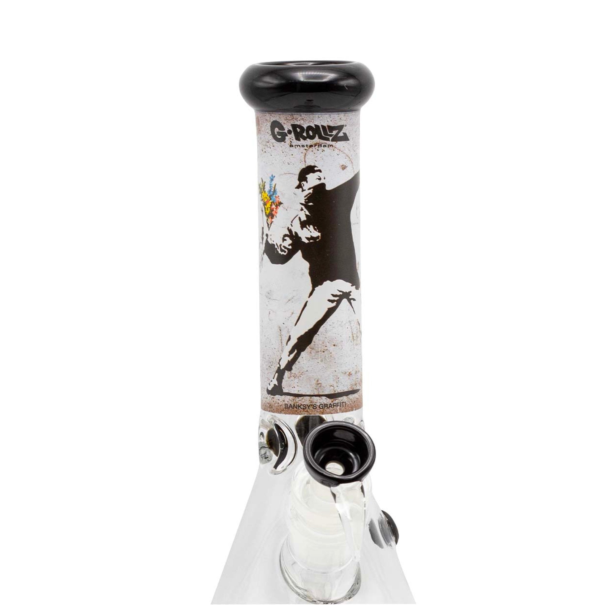 SKLENĚNÝ BONG BANKSY'S GRAFFITI FLOWER THROWER 35 CM